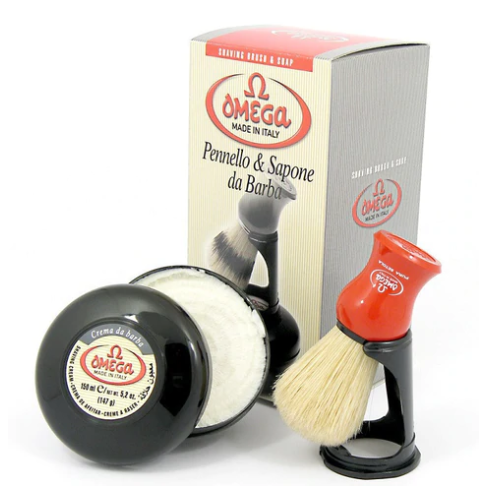 Omega Shaving Cream and Brush with Stand Kit