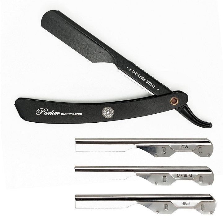 Parker PTABK Black Adjustable Push Type Barber Razor