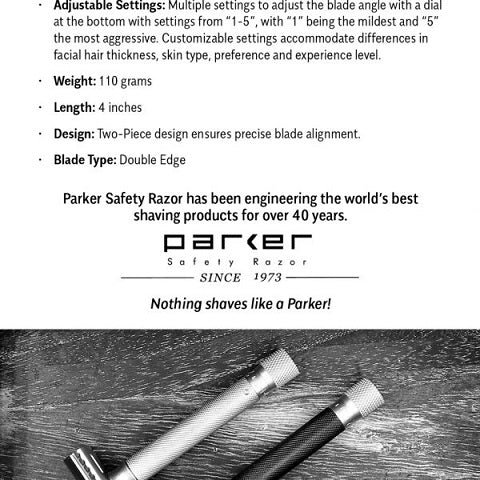 Parker Variant Adjustable Double Edge Safety Razor (Satin Chrome)