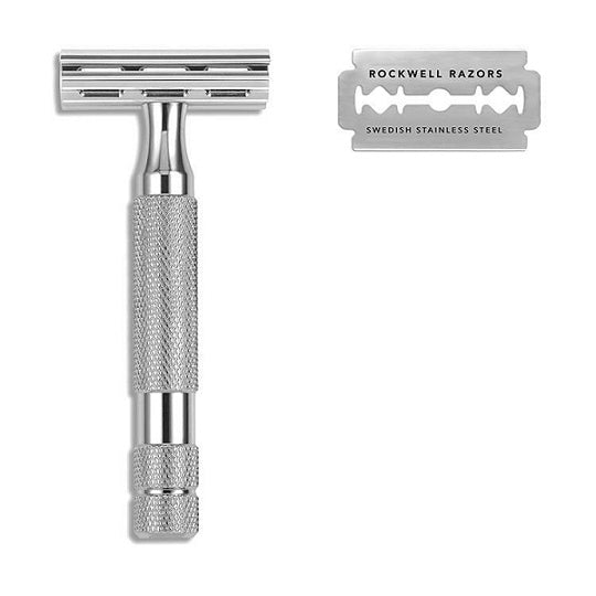 Rockwell 2C Double Edge Safety Razor, White Chrome