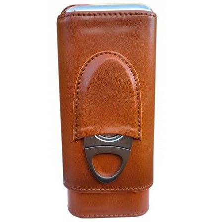 Brown Metal Top Cigar Case with Cutter