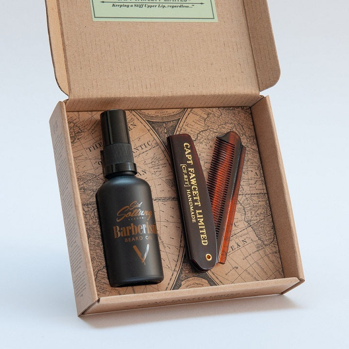 Captain Fawcett&#39;s Barberism Beard Oil &amp; Beard Comb Gift Set