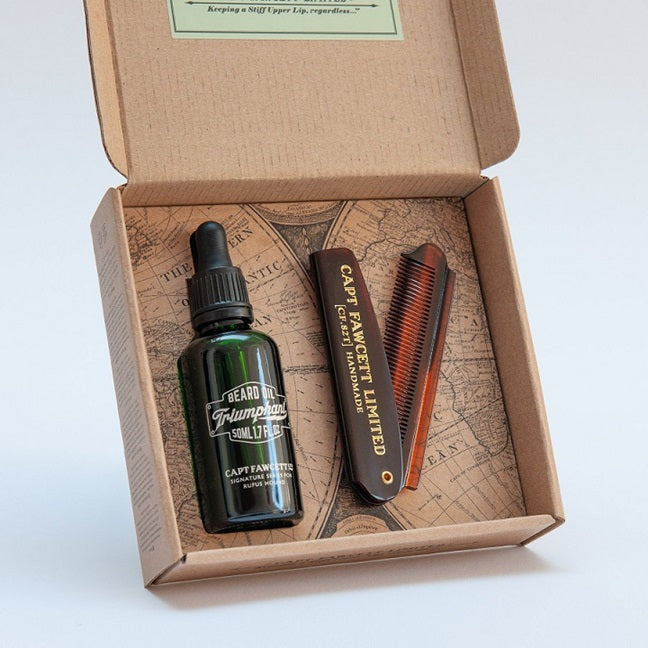 Captain Fawcett&#39;s Triumphant Beard Oil &amp; Beard Comb Gift Set