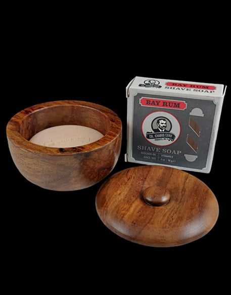 Dark Oak Wood Covered Shave Bowl with Shaving Soap