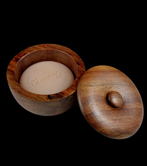 Dark Oak Wood Covered Shave Bowl with Shaving Soap