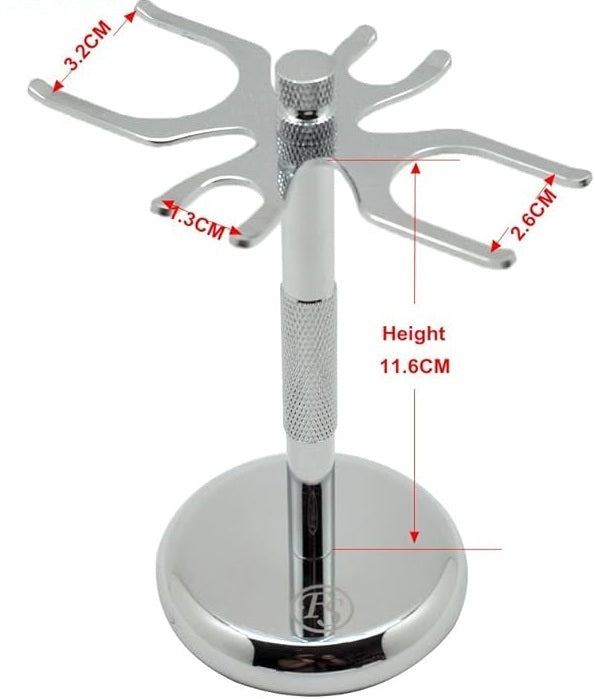Deluxe 4 Prong Safety Razor and Shaving Brush Chrome Stand