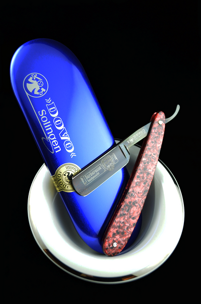 Dovo Barbarossa 5/8 Black Chrome Short Blade with Red & Black Acrylic Handle