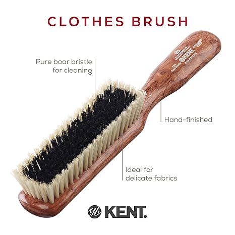 Kent K-CP6 Clothes Brush, For Cashmere, Black & White Pure Bristle, Mahogany