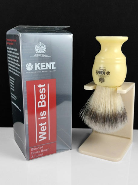 Kent 2pc Shaving Set, Blended Bristle Brush and Stand, Cream (K-WET IS BEST)