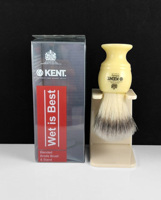 Kent 2pc Shaving Set, Blended Bristle Brush and Stand, Cream (K-WET IS BEST)