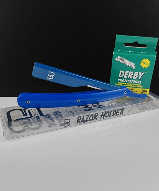 Level 3 Barber Razor with 100 Derby Single Edge Blades, Blue