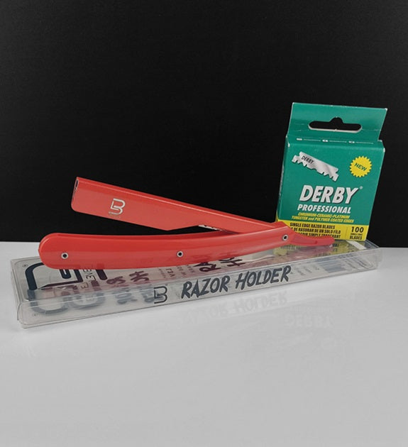 Level 3 Barber Razor with 10 Derby Single Edge Blades, Red