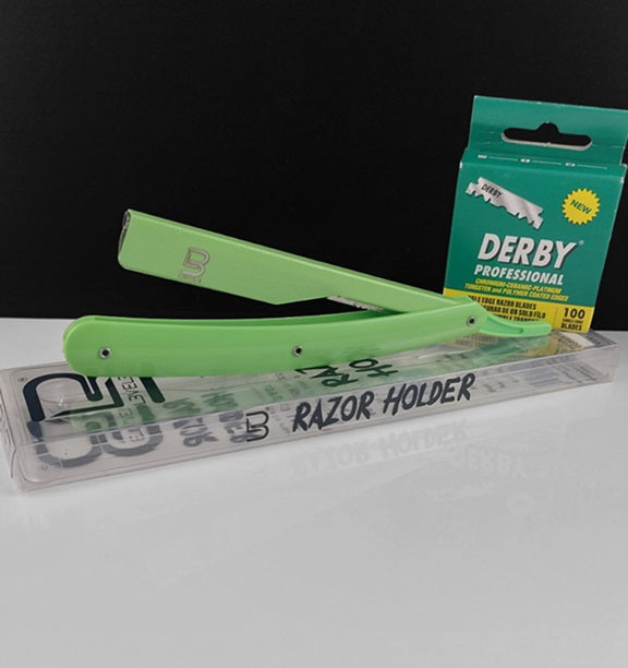 Level 3 Barber Razor with 100 Derby Single Edge Blades, Green