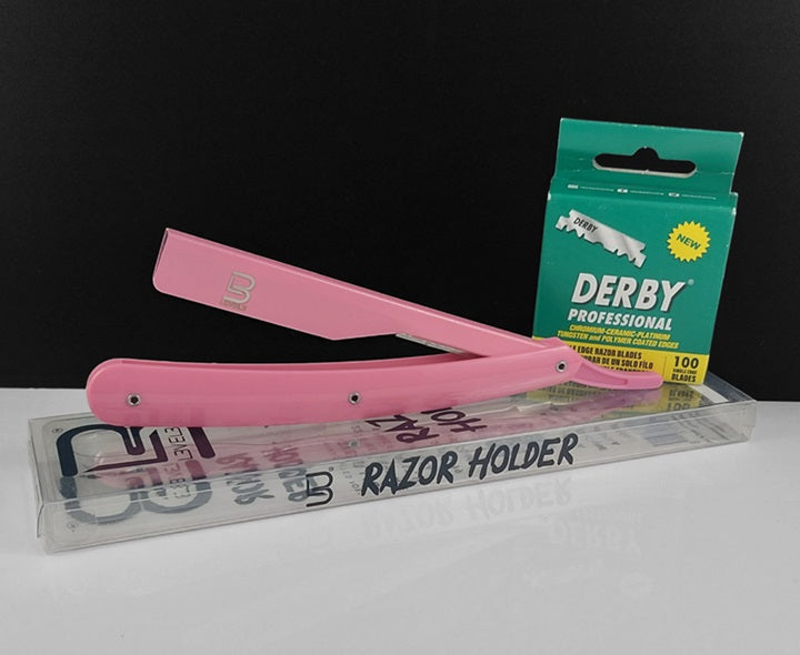 Level 3 Barber Razor with 10 Derby Single Edge Blades, Pink