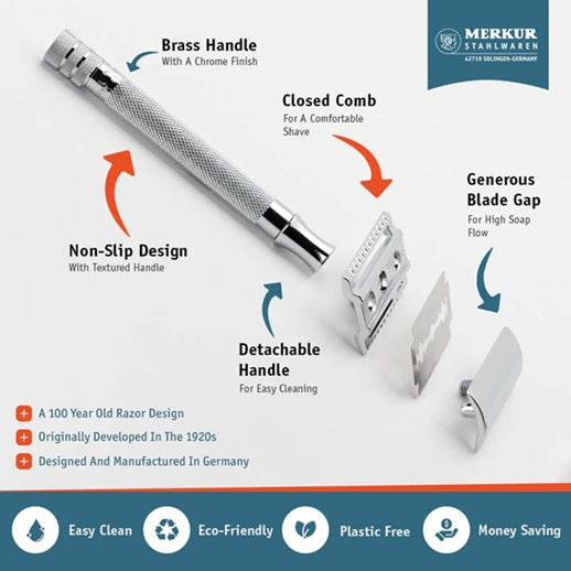 Merkur 5005 Travel Shaving Set with Merkur 23C, Leather Case and 10 Blades