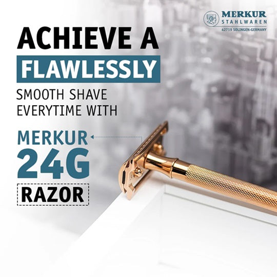 Merkur 24G Extra Long Handle Double Edge Safety Razor Rose Gold with 10 Blades