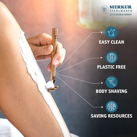 Merkur 24G Extra Long Handle Double Edge Safety Razor Rose Gold with 10 Blades