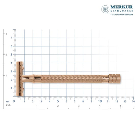 Merkur 24G Extra Long Handle Double Edge Safety Razor Rose Gold with 10 Blades