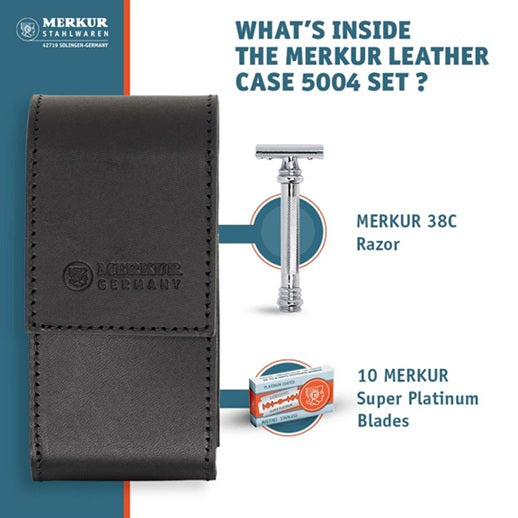 Merkur 5004 Travel Shaving Set with Merkur 38C, Leather Case and 10 Blades