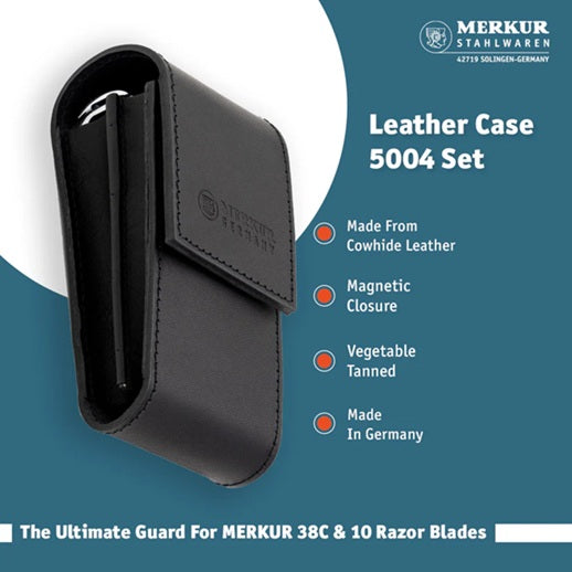 Merkur 5004 Travel Shaving Set with Merkur 38C, Leather Case and 10 Blades
