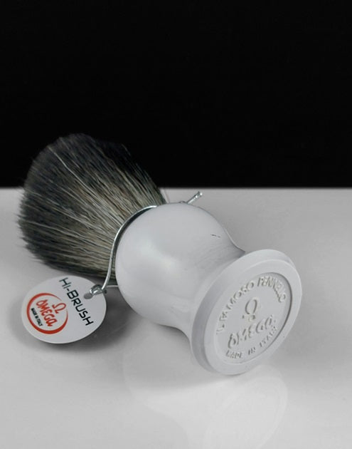 Omega Black Hi-Brush Fiber Shaving Brush, White Handle