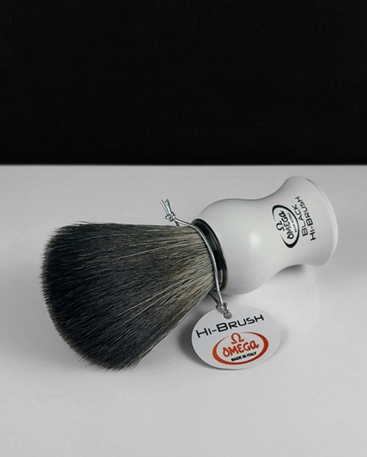 Omega Black Hi-Brush Fiber Shaving Brush, White Handle