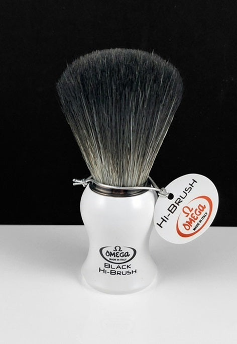 Omega Black Hi-Brush Fiber Shaving Brush, White Handle