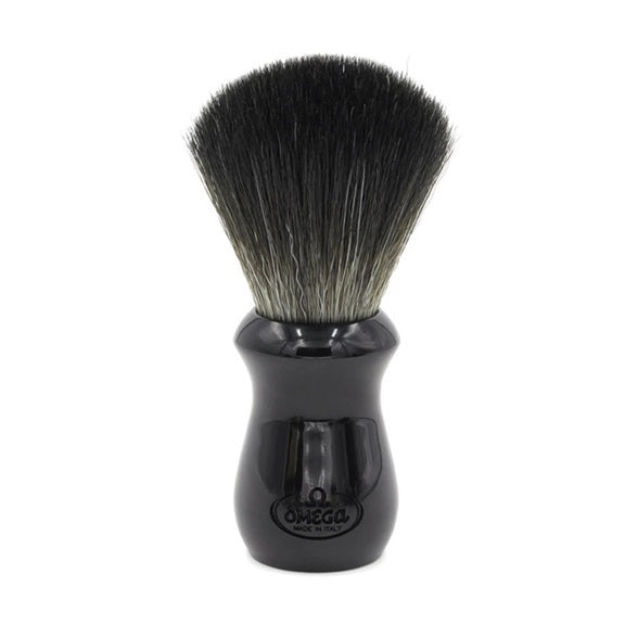 Omega Black Hi-Brush Fiber Shaving Brush, Black Handle