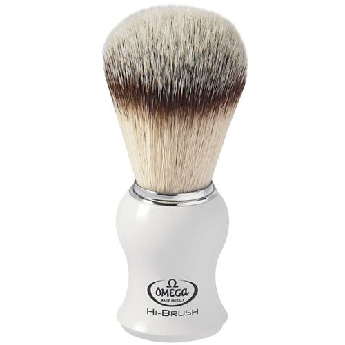 Omega Hi-Brush Synthetic Fiber Shaving Brush, White Handle