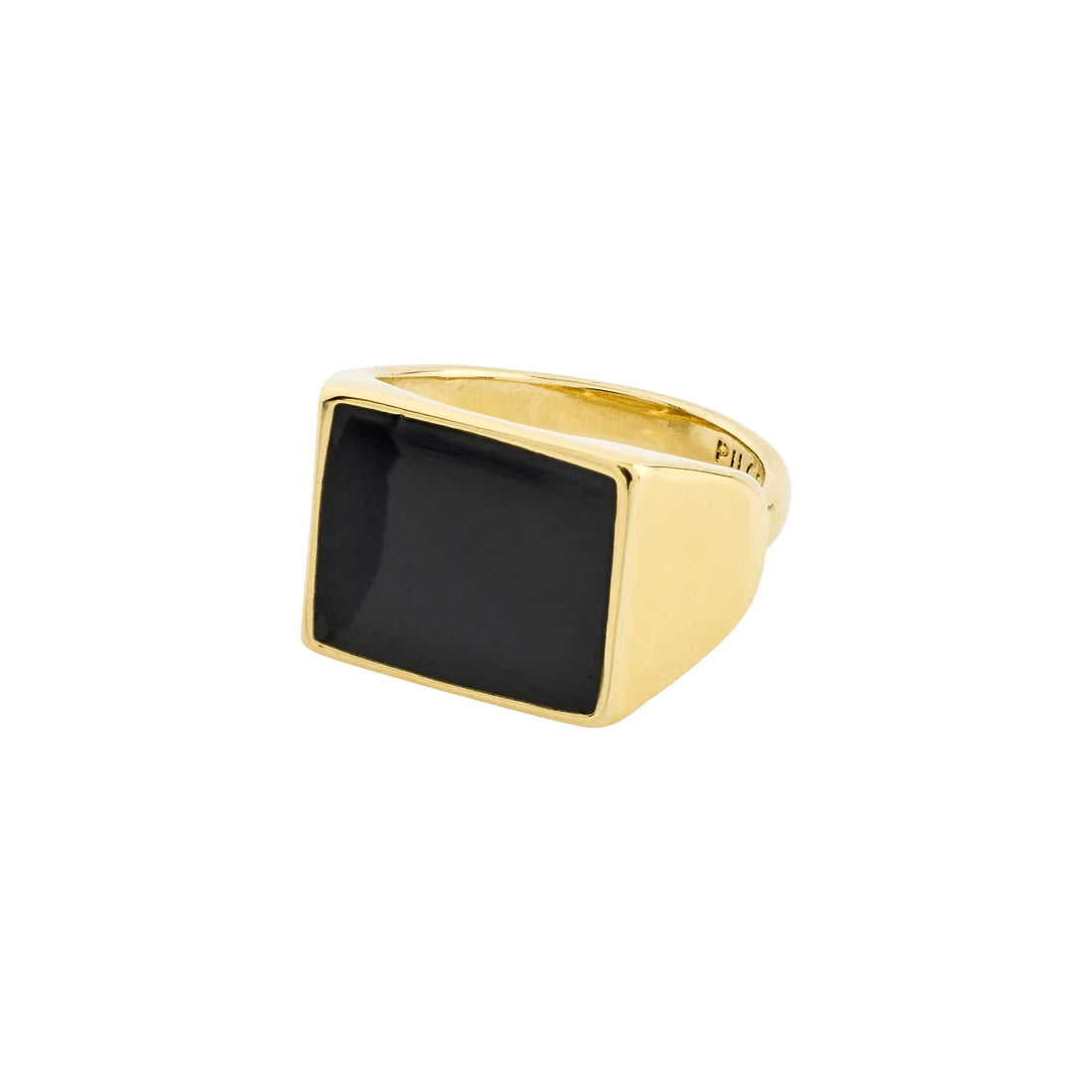 Pilgrim ECRU Black Signet Ring Gold-Plated