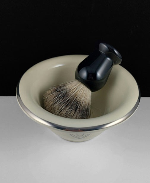 Pure Badger Collection Cream Porcelain Shaving Bowl with Silver Rim