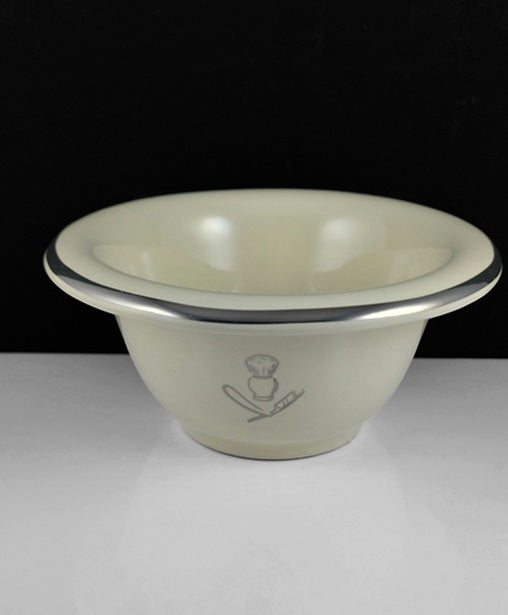 Pure Badger Collection Cream Porcelain Shaving Bowl with Silver Rim