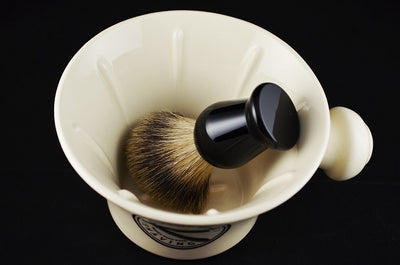 Classic Edge 4-Piece Luxury Shave Set w/ Apothecary Mug, Shaving Cream, Pure Badger Brush and Stand