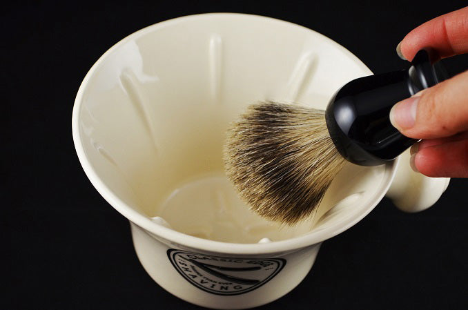 Classic Edge 4-Piece Luxury Shave Set w/ Apothecary Mug, Shaving Cream, Pure Badger Brush and Stand