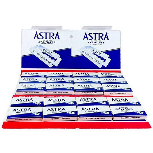 Astra Blue Stainless Double Edge Safety Razor Blades, 100 Pack
