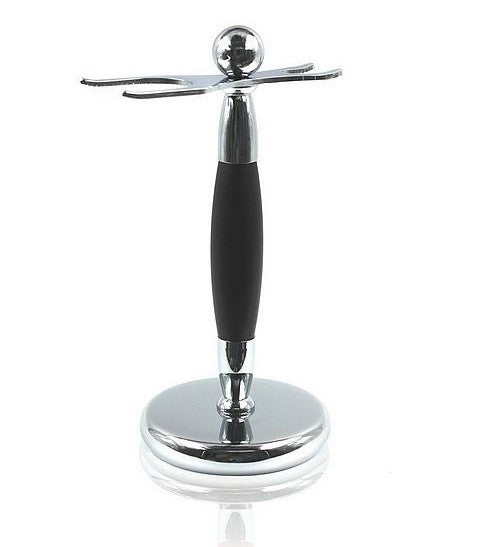 Chrome & Black DE Safety Razor and Brush Stand