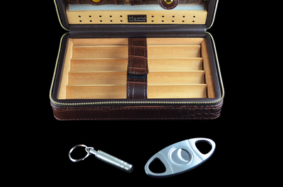 Cigarol Wooden Leather Travel Humidor Kit (Brown or Black)