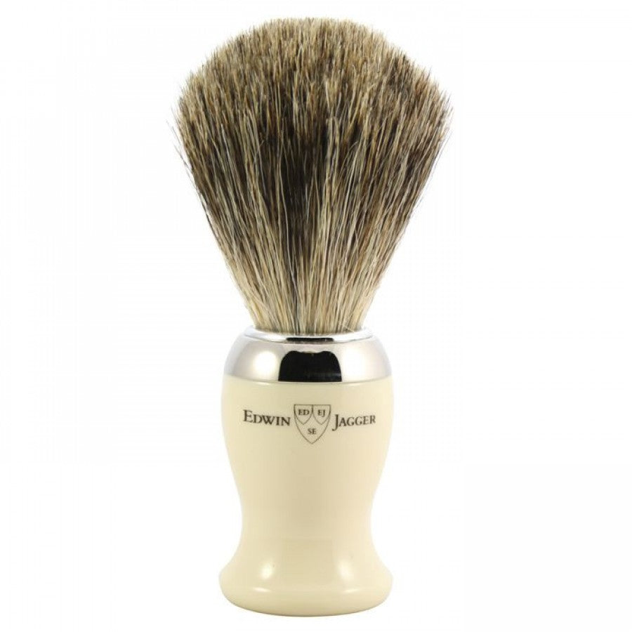 Edwin Jagger Pure Badger Shaving Brush, Faux Ivory/Nickel Plated