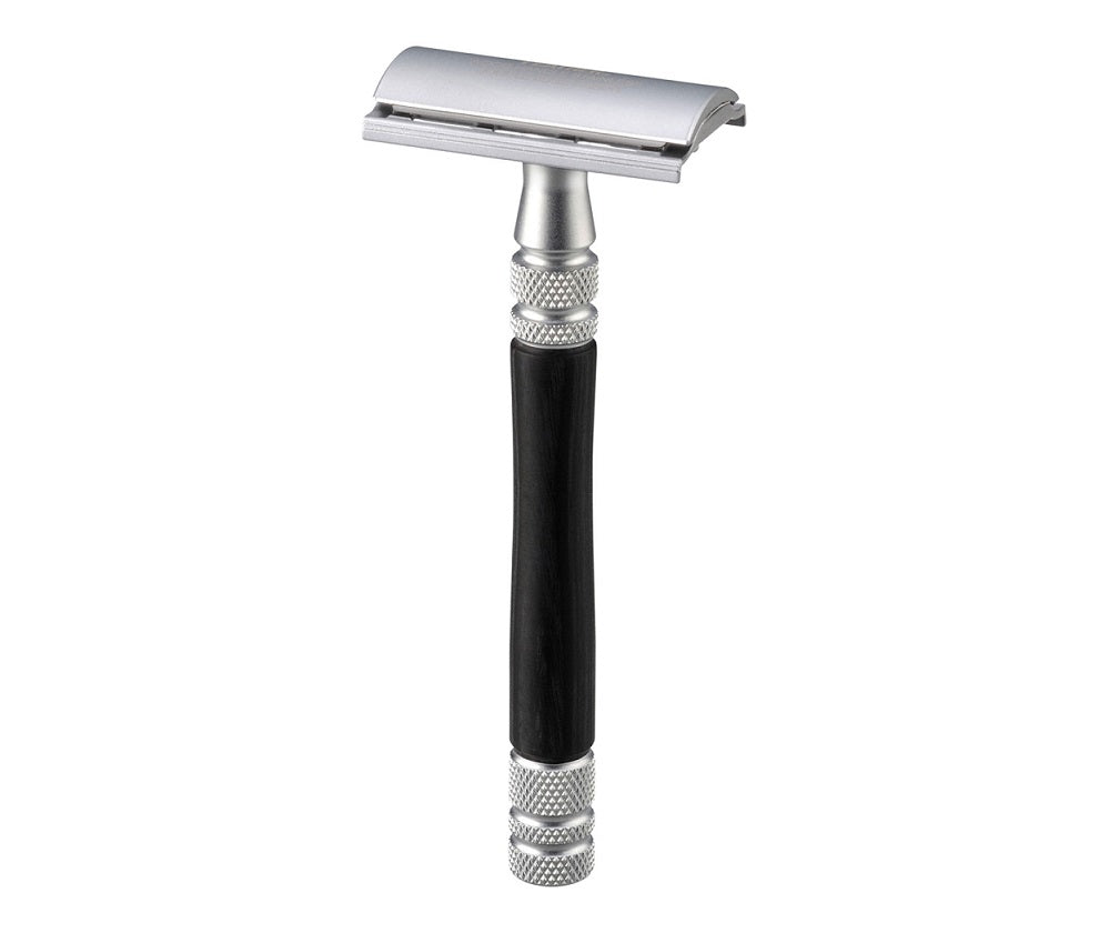 Feather Wood Handle Stainless Double Edge Razor w/Stainless Steel and Wood Stand WS-D2S