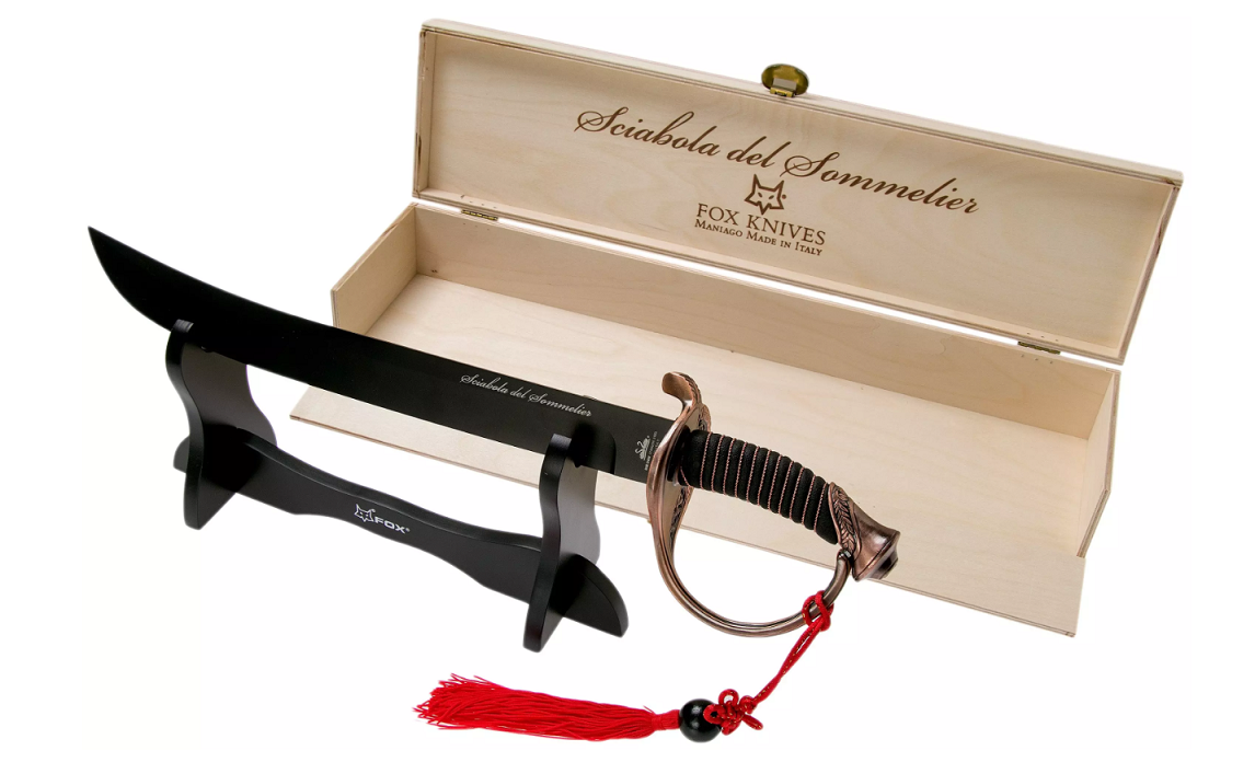 Fox Sciabola del Sommelier Champagne Sabre Sword 16 Black Unsharpened  Blade, Wooden Presentation Box - KnifeCenter - 09FX2007