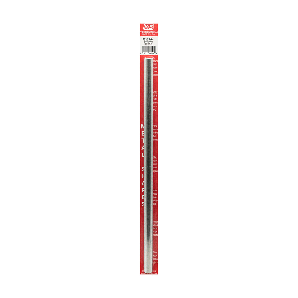 K&amp;S™ Round Stainless Steel Rod: 1/2&quot; OD x 12&quot; Long (1 Piece)