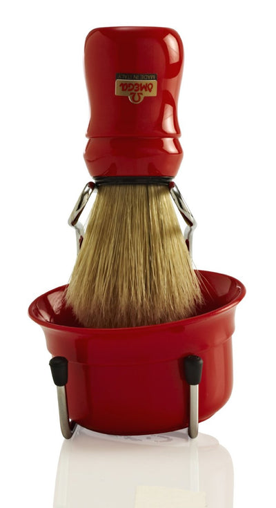Omega 3 Piece Set - Professional Boar Brush Stand and Bowl Red