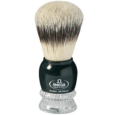 Omega Badger Imitation Boar Bristle Shaving Brush (Black & Clear Handle)