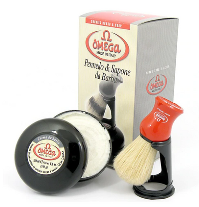Omega Shaving Cream and Brush with Stand Kit