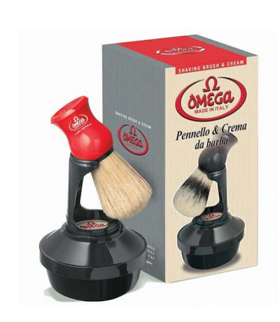 Omega Shaving Cream and Brush with Stand Kit