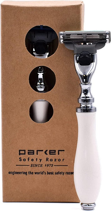 White Handle Razor Parker 111W Mach 3 Compatible White Razor - The Classic Edge Shaving Store