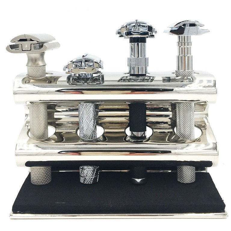 Razor On Razor Stand Parker Deluxe Chrome Safety Razor Stand, Holds 4 Razors - The Classic ...