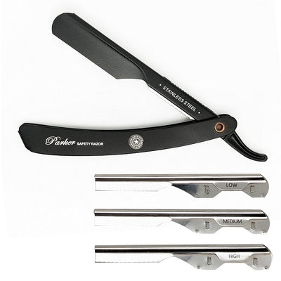 Parker PTABK Black Adjustable Push Type Barber Razor