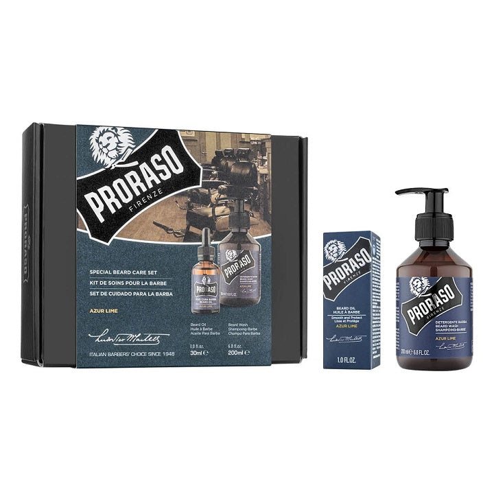 Proraso Gift Set, Duo Pack, Beard Wash &amp; Beard Oil, Azur Lime