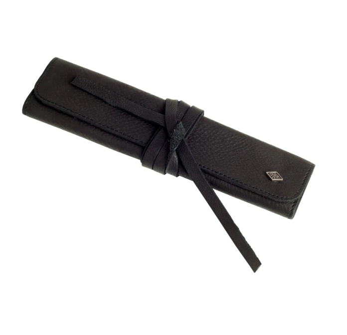 Timor Vintage Black Leather Roll Up Pouch for Straight Razors